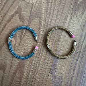 Betsey Johnson Gold and Blue Pencil Bangle Bracelets